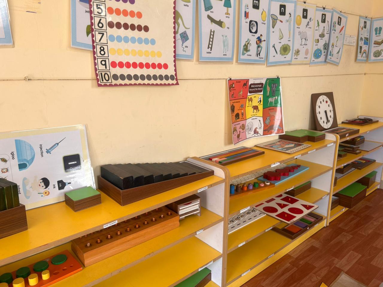 Prepared classroom shelf with learning materials