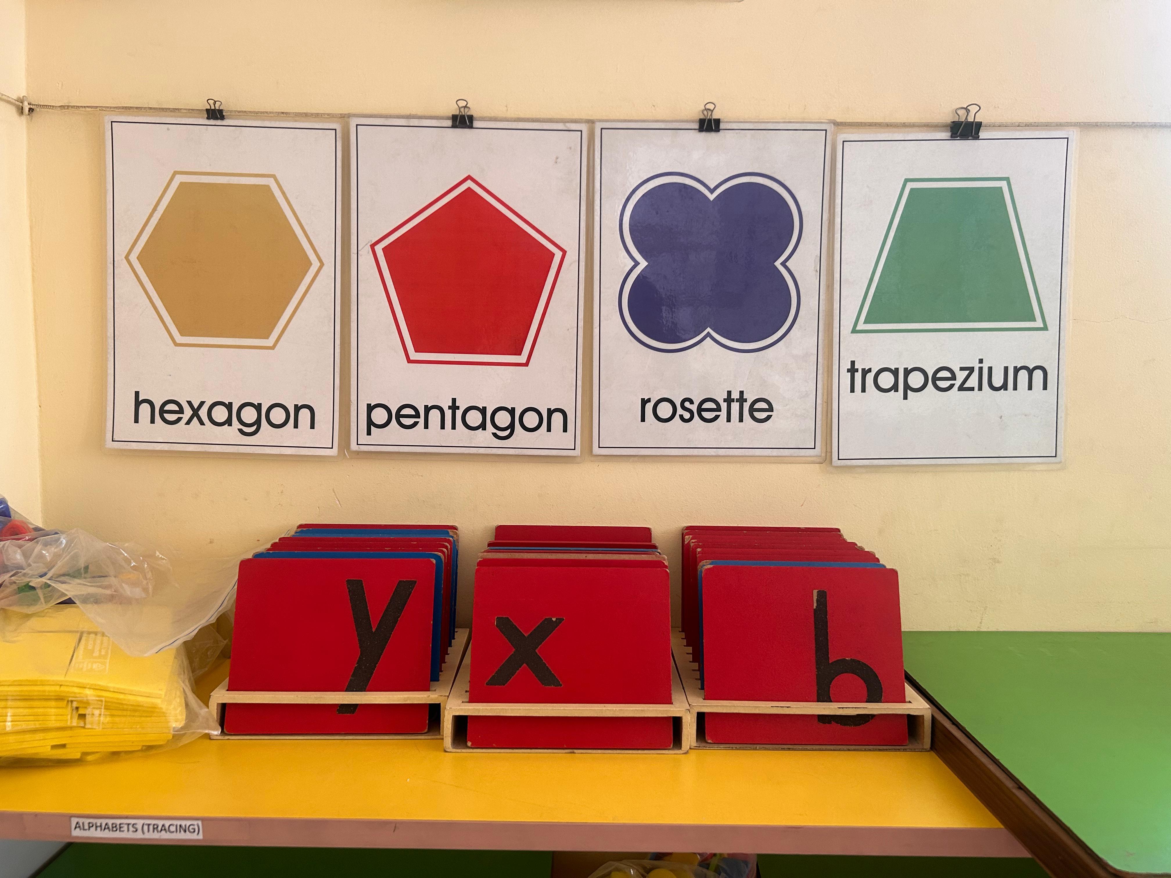 Classroom wall posters showing geometric shapes